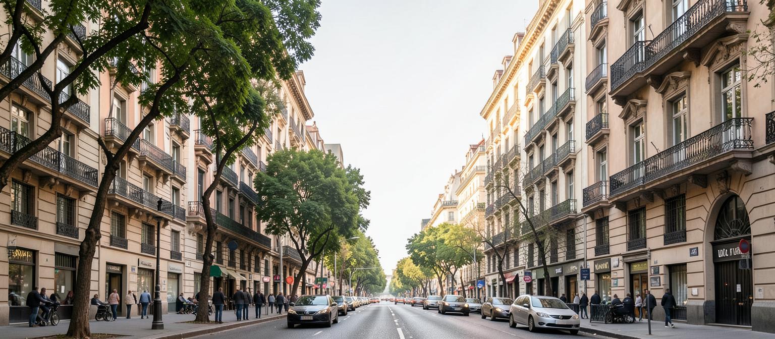 Buenos Aires avenue lined with European-style apartment buildings and trees