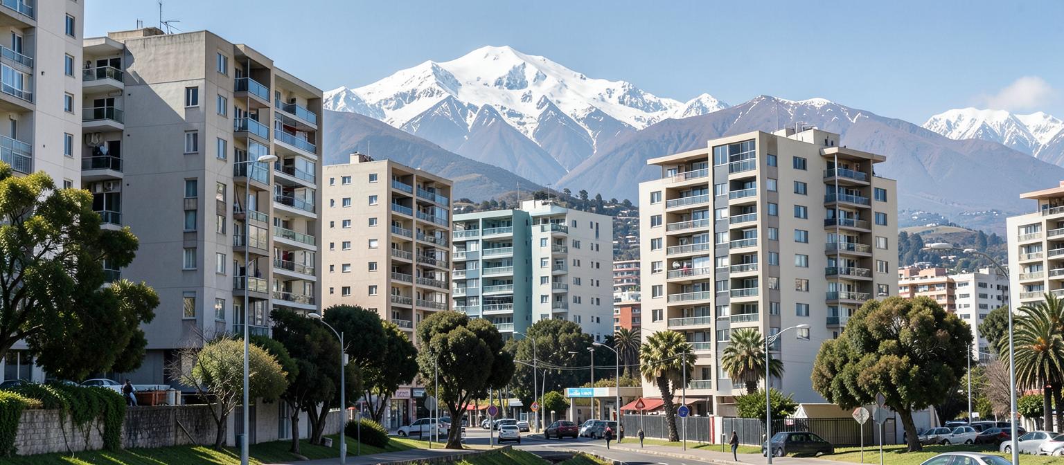 Santiago skyline with the snow-capped Andes mountains rising behind it