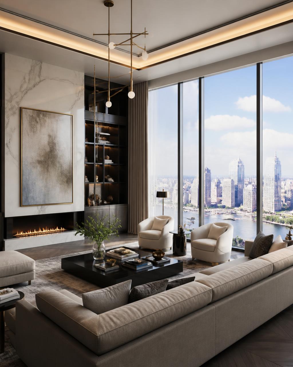 Premium residence living room with city views